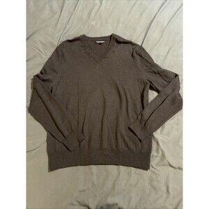 Express Design Studio Men Large 100% Italian Merino Wool Sweater V Neck Brown